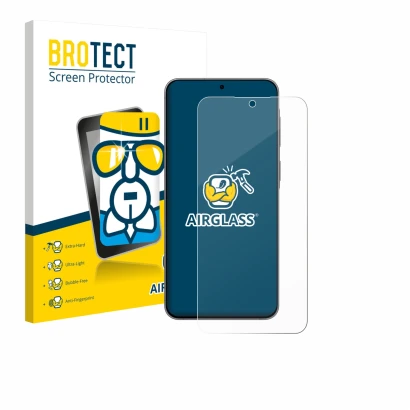 Vorderseite einer Produktverpackung mit dem Markenlogo BROTECT. Daneben ist das Gerät Samsung Galaxy A57 5G mit dem zugehörige