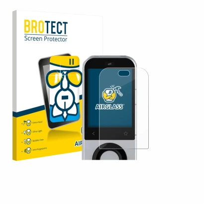 Vorderseite einer Produktverpackung mit dem Markenlogo BROTECT. Daneben ist das Gerät Sofabaton X2 mit dem zugehörigen Display