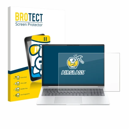 Vorderseite einer Produktverpackung mit dem Markenlogo BROTECT. Daneben ist das Gerät HP EliteBook 8 G1i 16" mit dem zugehörig