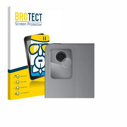 Vorderseite einer Produktverpackung mit dem Markenlogo BROTECT. Daneben ist das Gerät Lenovo Tab M11 (NUR Kameraschutz) mit de