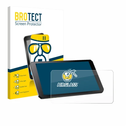 Vorderseite einer Produktverpackung mit dem Markenlogo BROTECT. Daneben ist das Gerät RiderNav R7M mit dem zugehörigen Display