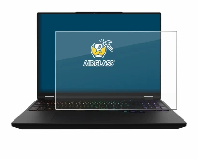 Abbildung des Geräts XMG Apex 16 Max mit einer Vielzahl des Displayschutzes.