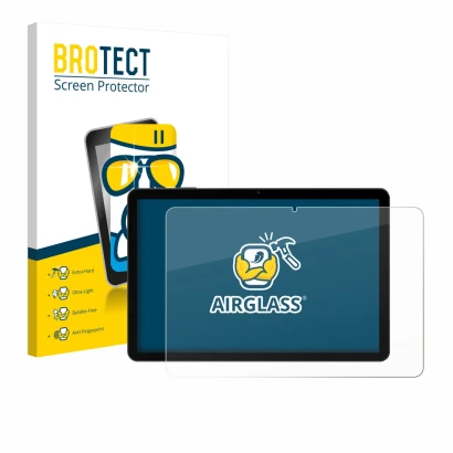 Vorderseite einer Produktverpackung mit dem Markenlogo BROTECT. Daneben ist das Gerät Doogee Tab G5 mit dem zugehörigen Displa