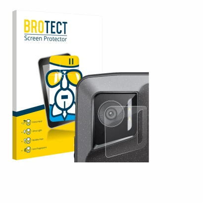 Vorderseite einer Produktverpackung mit dem Markenlogo BROTECT. Daneben ist das Gerät Crosscall Stellar M6E (NUR Kameraschutz)