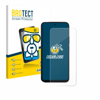 Vorderseite einer Produktverpackung mit dem Markenlogo BROTECT. Daneben ist das Gerät Oppo A6x 4G mit dem zugehörigen Displays