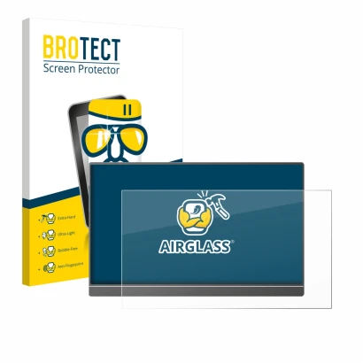 Vorderseite einer Produktverpackung mit dem Markenlogo BROTECT. Daneben ist das Gerät Arzopa Z1C 16.1" mit dem zugehörigen Dis