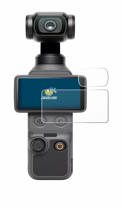 Abbildung des Geräts DJI Osmo Pocket 4 (Display + Linse) mit einer Vielzahl des Displayschutzes.