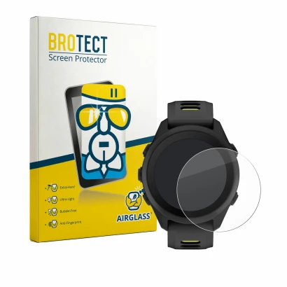 Vorderseite einer Produktverpackung mit dem Markenlogo BROTECT. Daneben ist das Gerät Garmin Forerunner 170 mit dem zugehörige