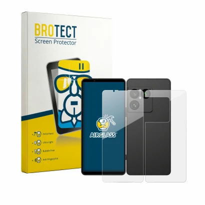 Vorderseite einer Produktverpackung mit dem Markenlogo BROTECT. Daneben ist das Gerät Sony Xperia 1 VIII (Display+Rückseite) m