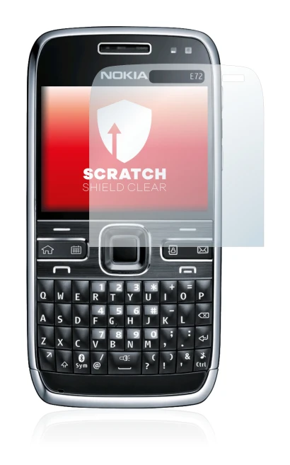 Abbildung des Geräts Nokia E72 mit einer Vielzahl des Displayschutzes.