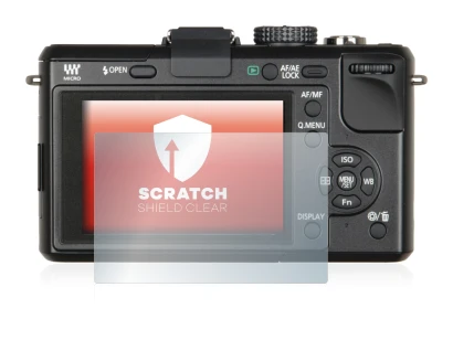 Abbildung des Geräts Panasonic Lumix DMC-GF1 mit einer Vielzahl des Displayschutzes.