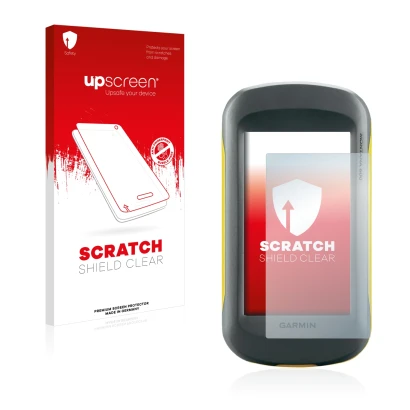 Vorderseite einer Produktverpackung mit dem Markenlogo upscreen. Daneben ist das Gerät Garmin Montana 600 mit dem zugehörigen 