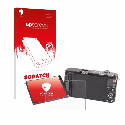 Vorderseite einer Produktverpackung mit dem Markenlogo upscreen. Daneben ist das Gerät Samsung EX2F mit dem zugehörigen Displa