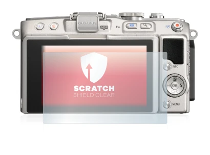 Abbildung des Geräts Olympus PEN Lite E-PL5 mit einer Vielzahl des Displayschutzes.