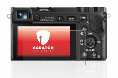 Abbildung des Geräts Sony Alpha 6000 mit einer Vielzahl des Displayschutzes.