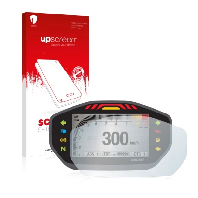 Vorderseite einer Produktverpackung mit dem Markenlogo upscreen. Daneben ist das Gerät Ducati Monster 1200 Colour-TFT-Display 