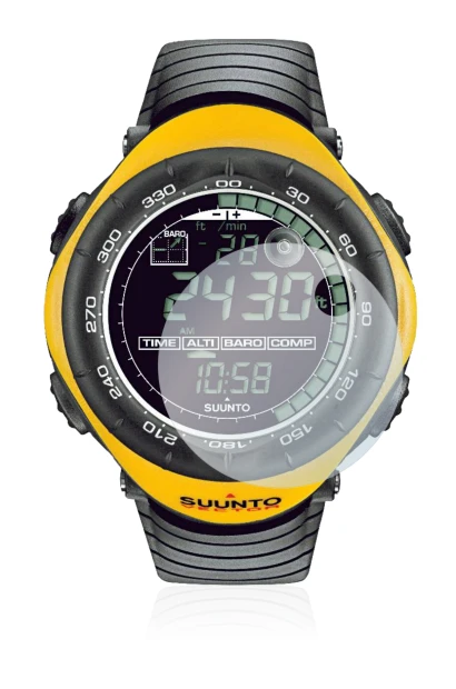 Abbildung des Geräts Suunto Vector Yellow mit einer Vielzahl des Displayschutzes.