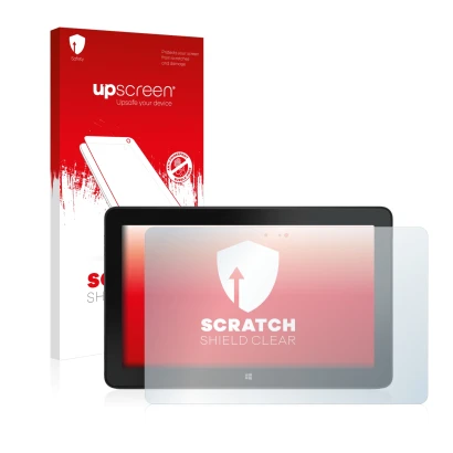 Vorderseite einer Produktverpackung mit dem Markenlogo upscreen. Daneben ist das Gerät Dell Venue 11 Pro 7140 (2013-2014) mit