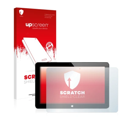 Vorderseite einer Produktverpackung mit dem Markenlogo upscreen. Daneben ist das Gerät Cube i7 Stylus mit dem zugehörigen Disp