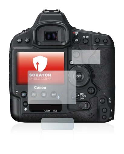 Abbildung des Geräts Canon EOS 1D X Mark II mit einer Vielzahl des Displayschutzes.