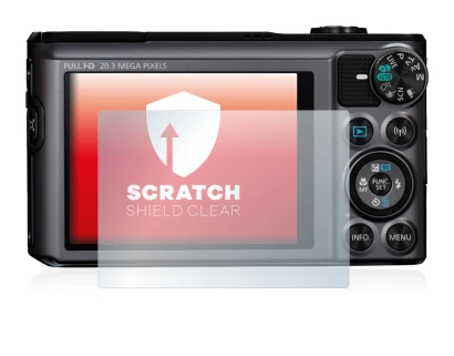 Abbildung des Geräts Canon PowerShot SX720 HS mit einer Vielzahl des Displayschutzes.