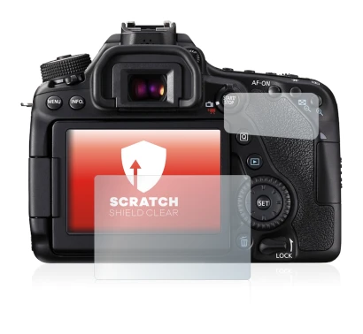 Abbildung des Geräts Canon EOS 80D mit einer Vielzahl des Displayschutzes.