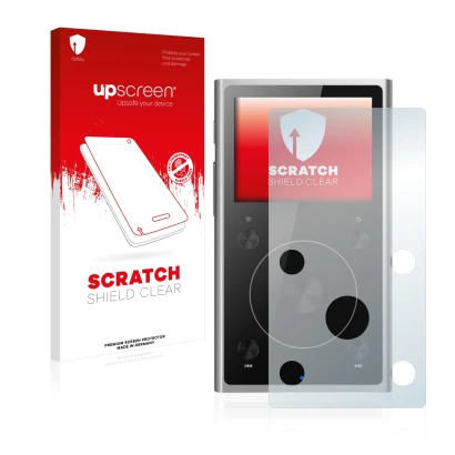 Vorderseite einer Produktverpackung mit dem Markenlogo upscreen. Daneben ist das Gerät FiiO X1 II mit dem zugehörigen Displays