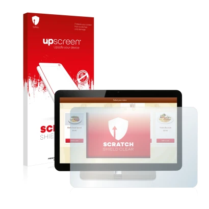 Vorderseite einer Produktverpackung mit dem Markenlogo upscreen. Daneben ist das Gerät Aopen eTILE 19M mit dem zugehörigen Dis