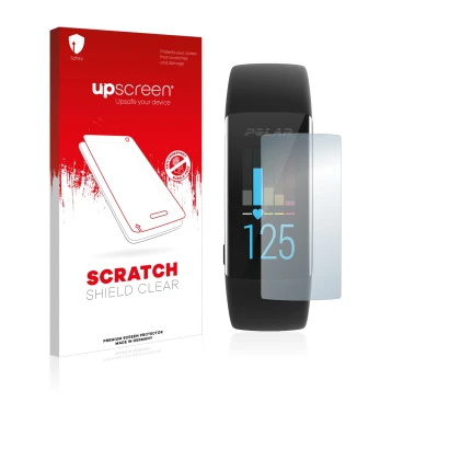 Vorderseite einer Produktverpackung mit dem Markenlogo upscreen. Daneben ist das Gerät Polar A370 mit dem zugehörigen Displays