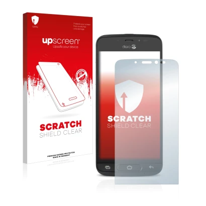 Vorderseite einer Produktverpackung mit dem Markenlogo upscreen. Daneben ist das Gerät Doro 8040 mit dem zugehörigen Displaysc