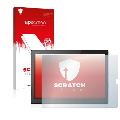 Vorderseite einer Produktverpackung mit dem Markenlogo upscreen. Daneben ist das Gerät Lenovo ThinkPad X1 Tablet (3.Gen) mit d