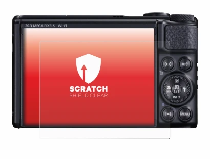 Abbildung des Geräts Canon PowerShot SX740 HS mit einer Vielzahl des Displayschutzes.