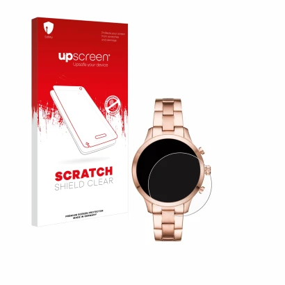Vorderseite einer Produktverpackung mit dem Markenlogo upscreen. Daneben ist das Gerät Michael Kors Access Runway (41 mm) mit 