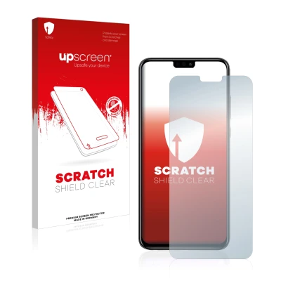 Vorderseite einer Produktverpackung mit dem Markenlogo upscreen. Daneben ist das Gerät Honor 8X mit dem zugehörigen Displaysch