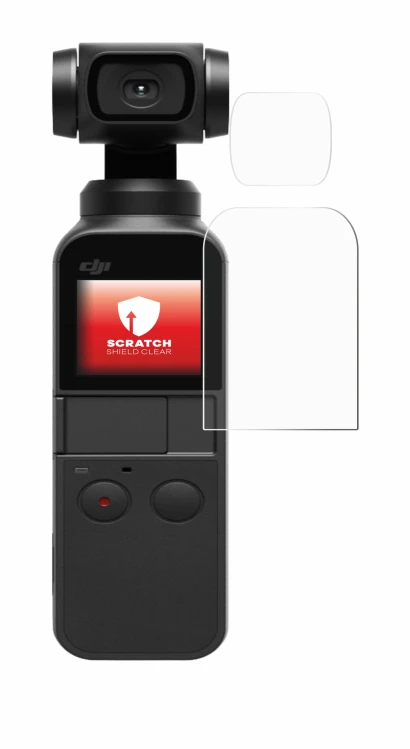 Abbildung des Geräts DJI Osmo Pocket (Display + Linse) mit einer Vielzahl des Displayschutzes.