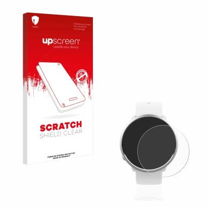 Vorderseite einer Produktverpackung mit dem Markenlogo upscreen. Daneben ist das Gerät Polar Ignite mit dem zugehörigen Displa