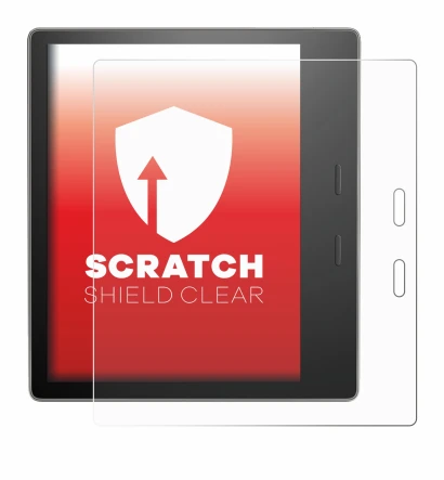 Abbildung des Geräts Amazon Kindle Oasis 2019 (10. Gen.) mit einer Vielzahl des Displayschutzes.