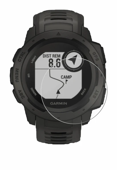 Abbildung des Geräts Garmin Instinct Tactical Edition mit einer Vielzahl des Displayschutzes.