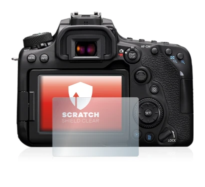 Abbildung des Geräts Canon EOS 90D mit einer Vielzahl des Displayschutzes.