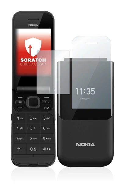 Abbildung des Geräts Nokia 2720 Flip mit einer Vielzahl des Displayschutzes.