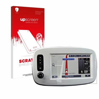 Vorderseite einer Produktverpackung mit dem Markenlogo upscreen. Daneben ist das Gerät TomTom Smart 453 2018 mit dem zugehörig