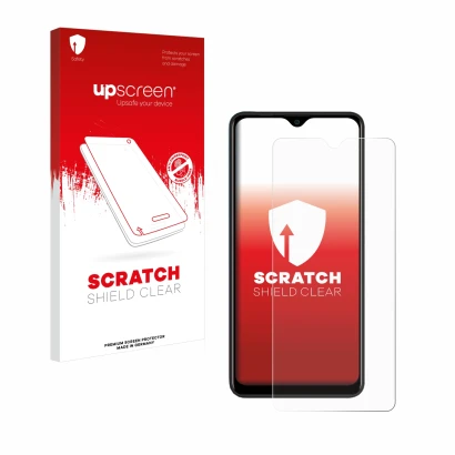 Vorderseite einer Produktverpackung mit dem Markenlogo upscreen. Daneben ist das Gerät Blackview A80 Pro mit dem zugehörigen D