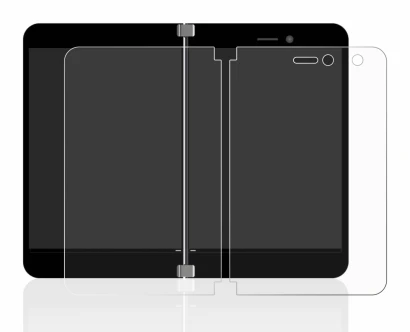 Abbildung des Geräts Microsoft Surface Duo mit einer Vielzahl des Displayschutzes.