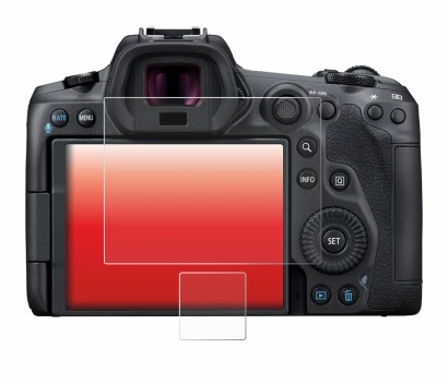 Abbildung des Geräts Canon EOS R5 mit einer Vielzahl des Displayschutzes.