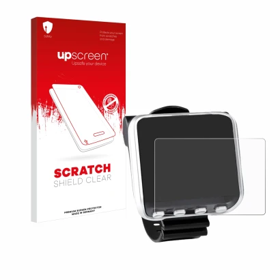 Vorderseite einer Produktverpackung mit dem Markenlogo upscreen. Daneben ist das Gerät Mares Genius mit dem zugehörigen Displa
