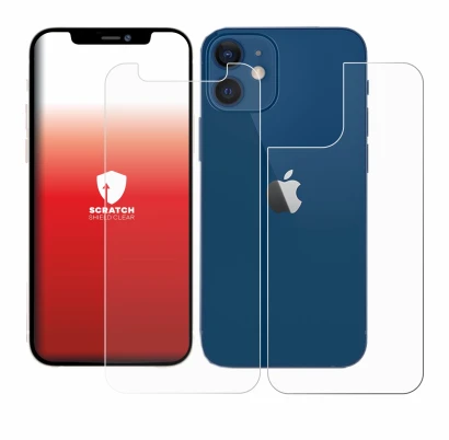 Abbildung des Geräts Apple iPhone 12 mini (Display+Rückseite) mit einer Vielzahl des Displayschutzes.