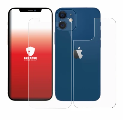Abbildung des Geräts Apple iPhone 12 (Display+Rückseite) mit einer Vielzahl des Displayschutzes.