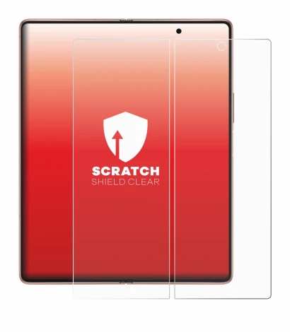 Abbildung des Geräts Samsung Galaxy Z Fold 2 5G (Inneres Display) mit einer Vielzahl des Displayschutzes.