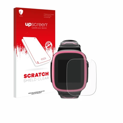 Vorderseite einer Produktverpackung mit dem Markenlogo upscreen. Daneben ist das Gerät Xplora X5 Play mit dem zugehörigen Disp