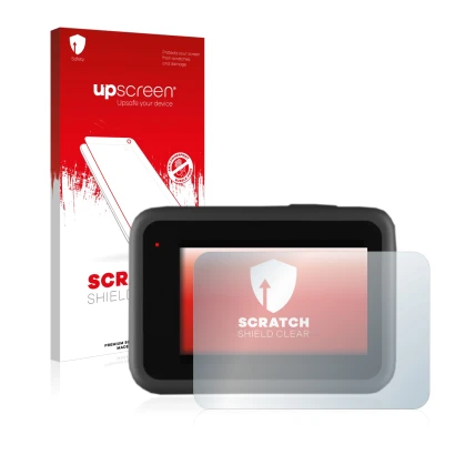 Vorderseite einer Produktverpackung mit dem Markenlogo upscreen. Daneben ist das Gerät GoPro Hero 9 Black mit dem zugehörigen 